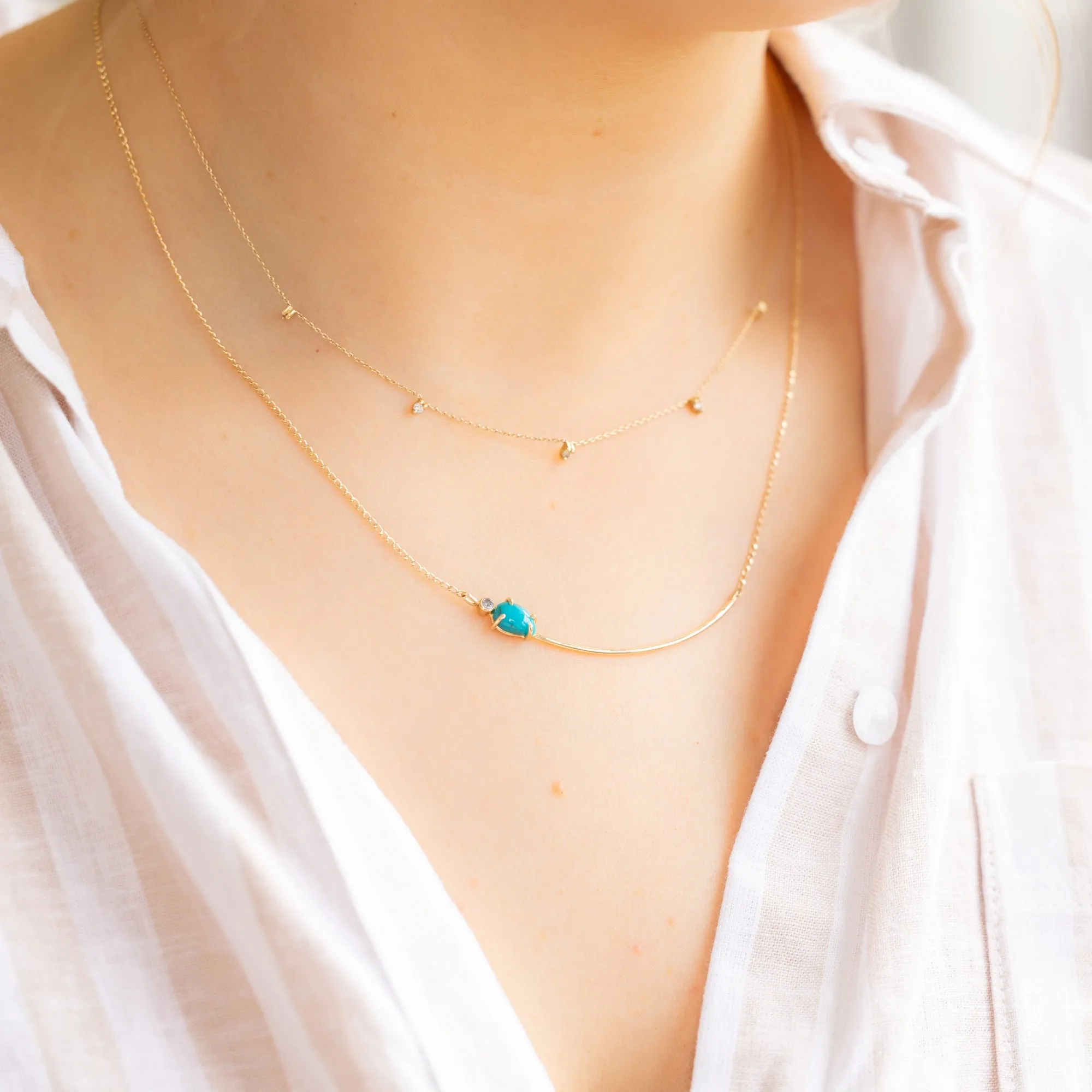 The Asymmetrical Turquoise   Diamond Necklace | 14K Yellow Gold