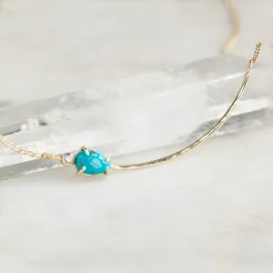 The Asymmetrical Turquoise   Diamond Necklace | 14K Yellow Gold