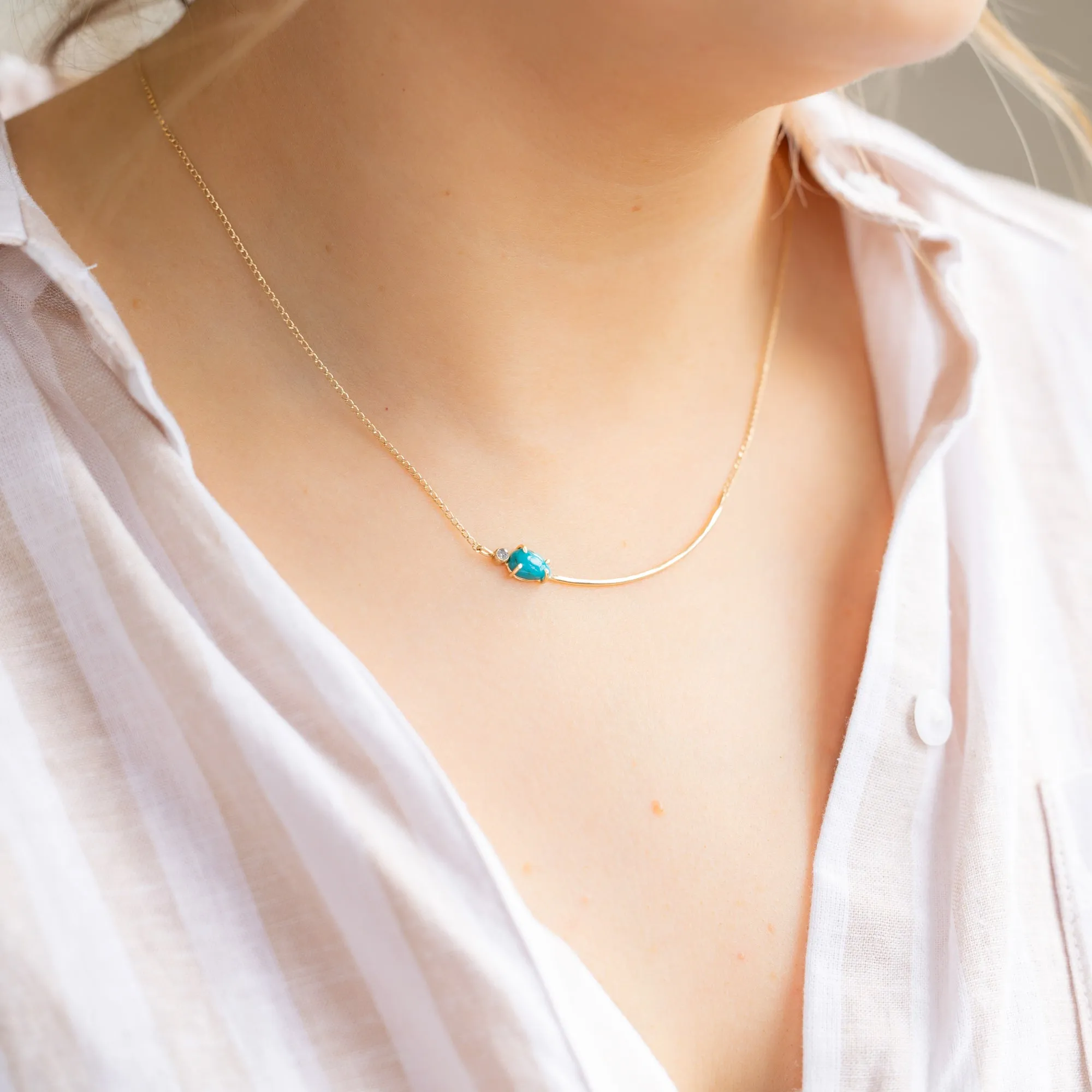 The Asymmetrical Turquoise   Diamond Necklace | 14K Yellow Gold