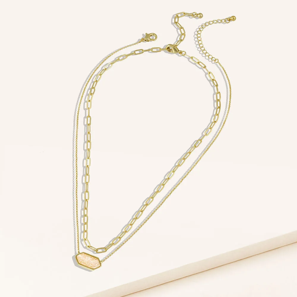 The Montana Duo Genuine Druzy Stone Pendant and Clip Chain Necklace Set