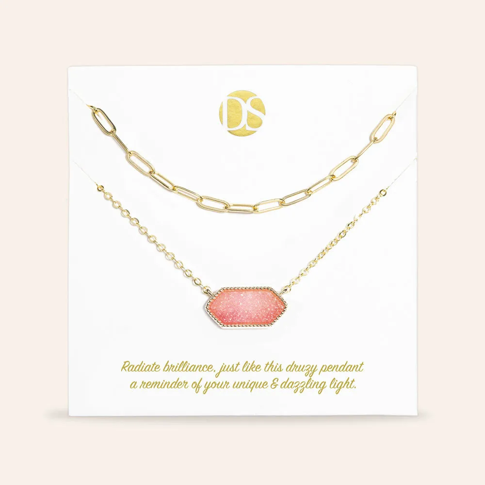 The Montana Duo Genuine Druzy Stone Pendant and Clip Chain Necklace Set