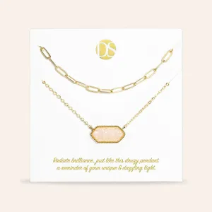The Montana Duo Genuine Druzy Stone Pendant and Clip Chain Necklace Set