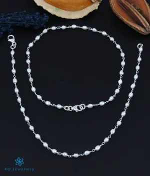 The Samudra Silver Pearl Anklets (Bright Silver)