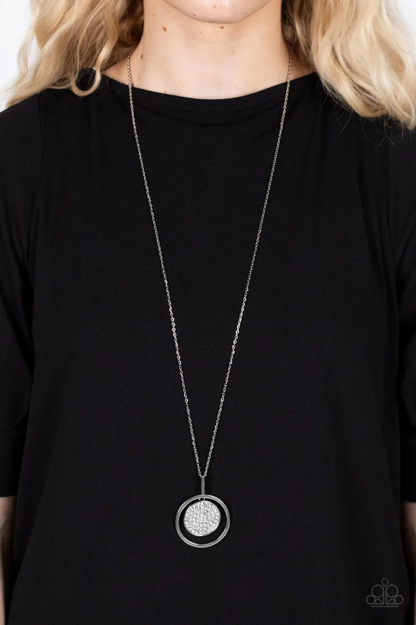There She GLOWS! - White - Rhinestone Encrusted Pendant Paparazzi Long Necklace