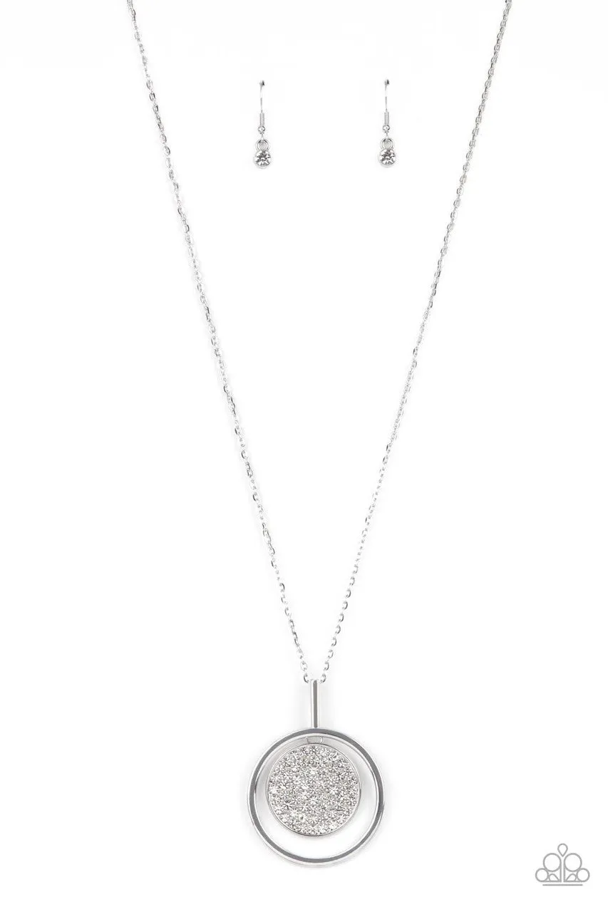 There She GLOWS! - White - Rhinestone Encrusted Pendant Paparazzi Long Necklace