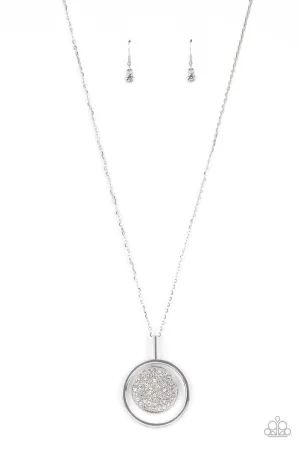 There She GLOWS! - White - Rhinestone Encrusted Pendant Paparazzi Long Necklace