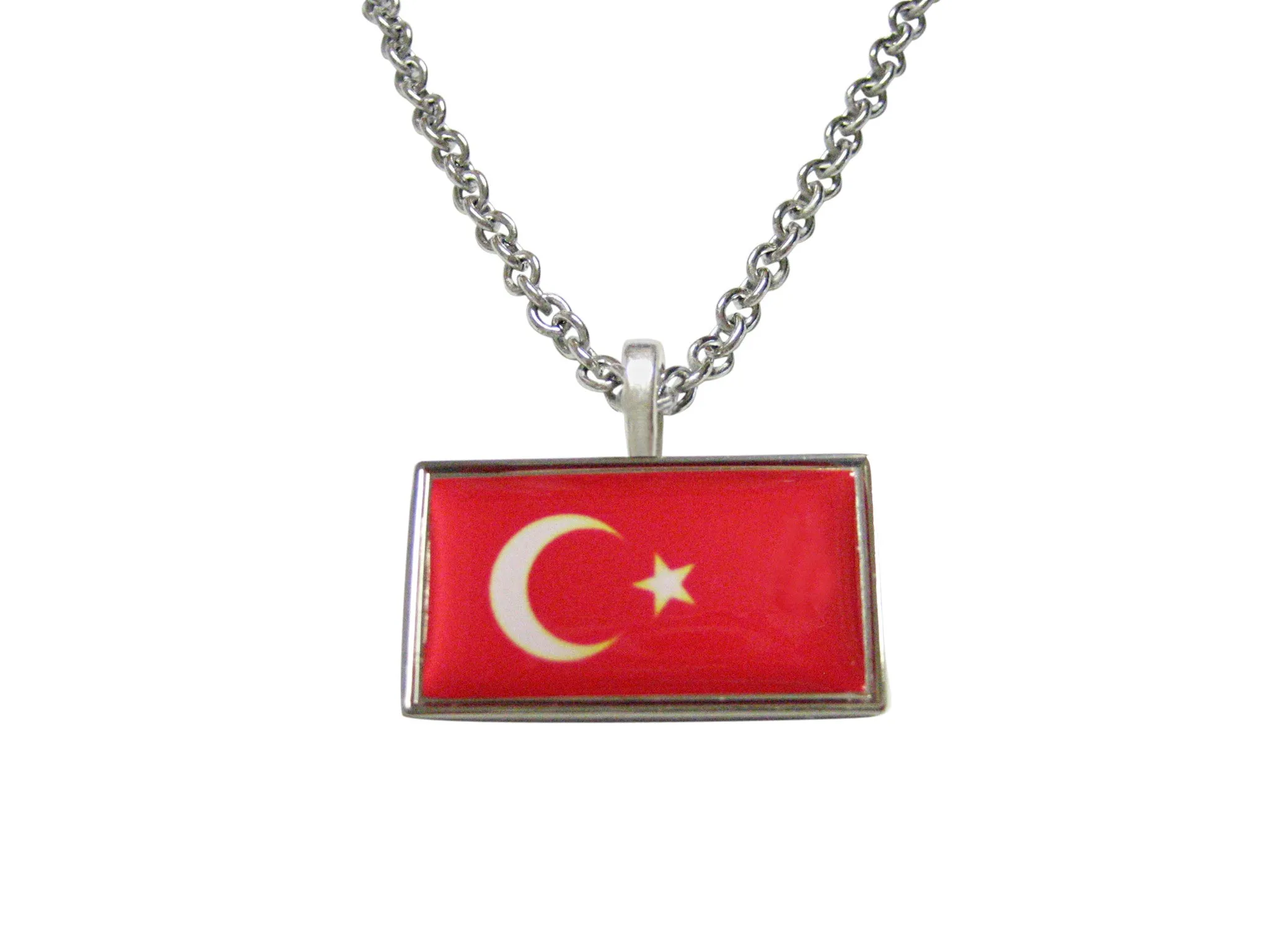 Thin Bordered Turkey Flag Pendant Necklace
