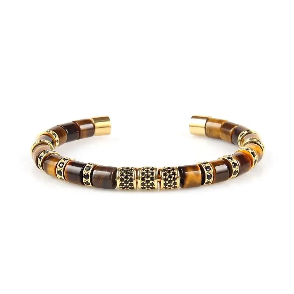 Tiger Eye & Gold Beads Cuff Bracelet