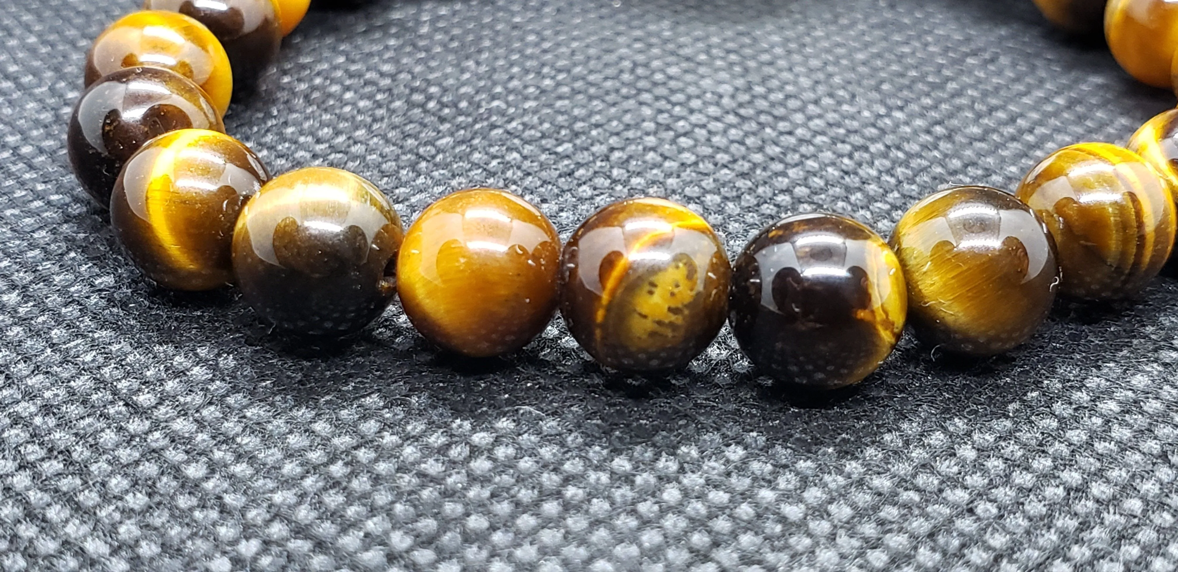 Tigers Eye Gemstone  Handmade Stretch Band With Frosted Crackled Quartz Center