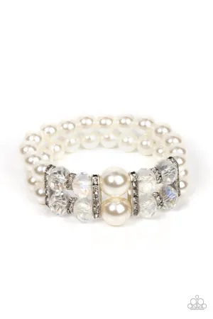 Timelessly Tea Party White Pearl and Crystal Bead Paparazzi Stretchy Bracelet