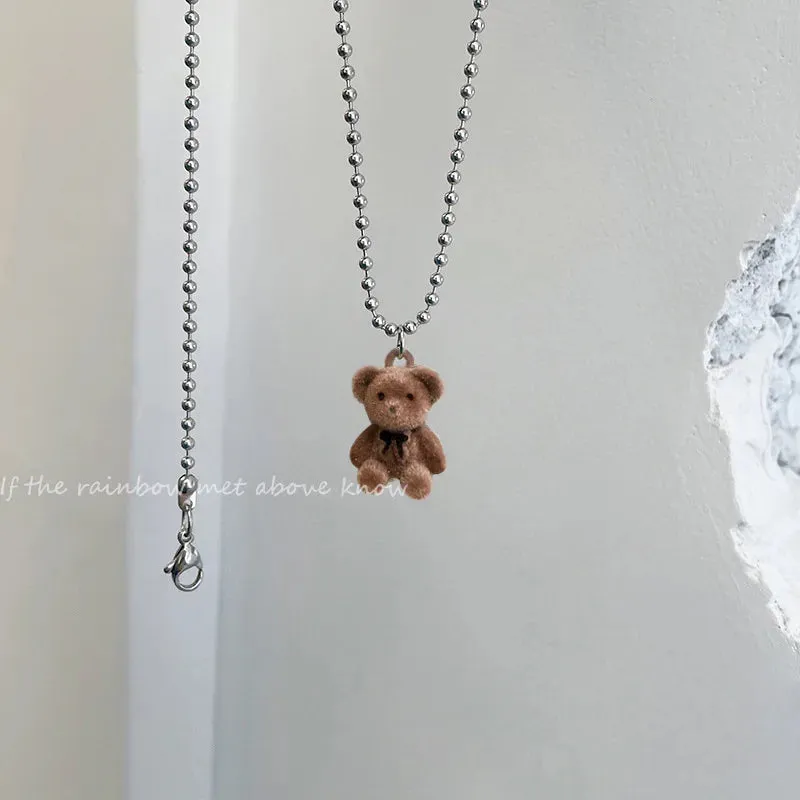 Trendy Flocking Bear Pendant Necklaces For Women Men Couple Lovers Popular Animal Pendant Necklace Fashion Jewelry Gifts
