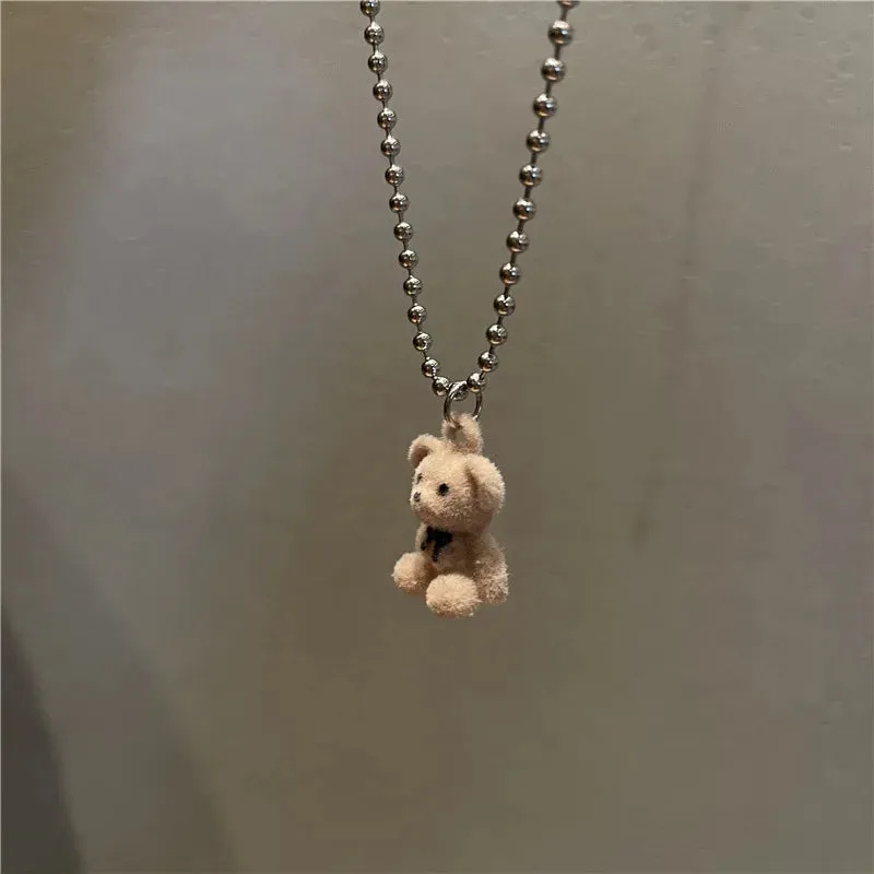 Trendy Flocking Bear Pendant Necklaces For Women Men Couple Lovers Popular Animal Pendant Necklace Fashion Jewelry Gifts