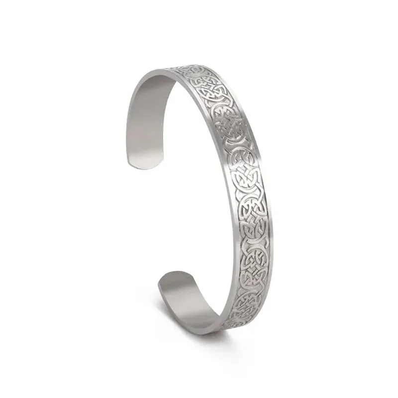 Triquetra Cuff Bangle for Women Men Stainless Steel Bracelet Jewelry Good Luck Protection Celtics Irish Knots