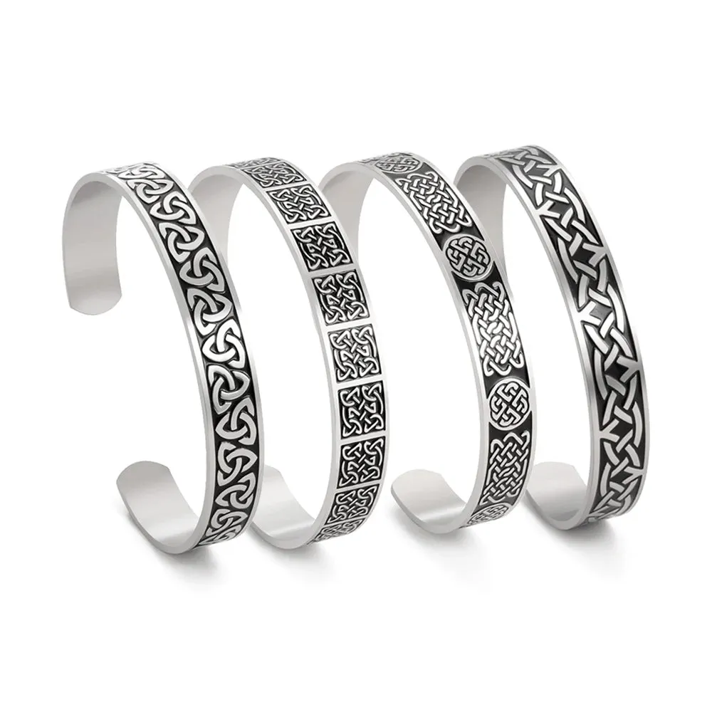 Triquetra Cuff Bangle for Women Men Stainless Steel Bracelet Jewelry Good Luck Protection Celtics Irish Knots