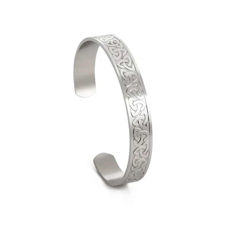 Triquetra Cuff Bangle for Women Men Stainless Steel Bracelet Jewelry Good Luck Protection Celtics Irish Knots