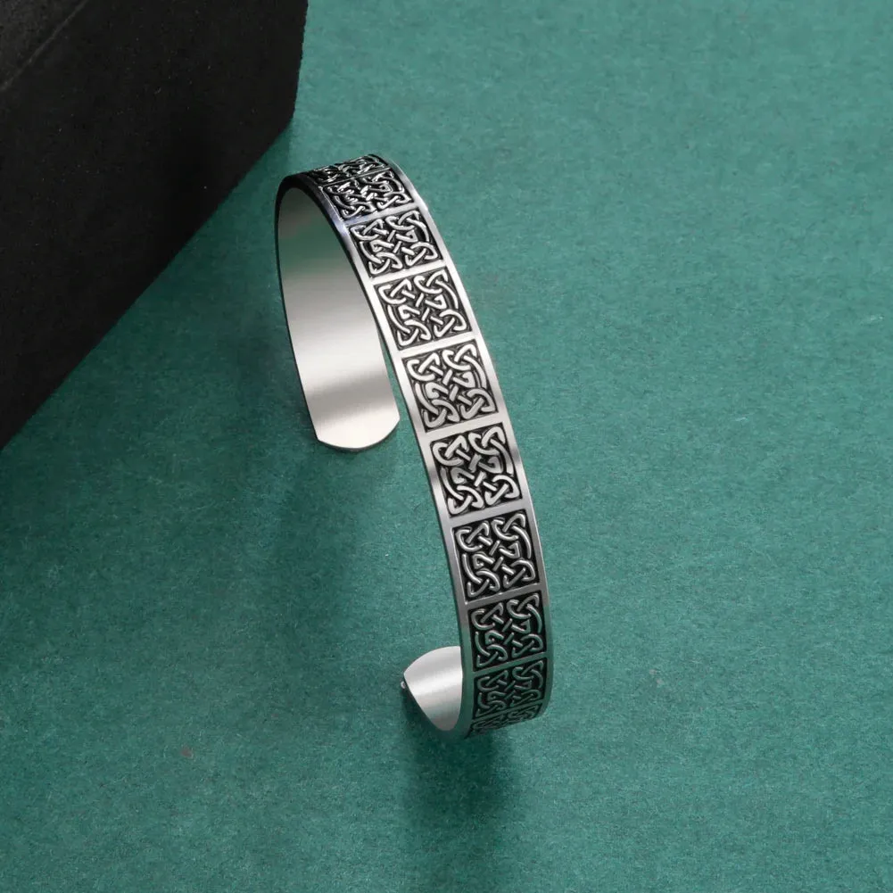 Triquetra Cuff Bangle for Women Men Stainless Steel Bracelet Jewelry Good Luck Protection Celtics Irish Knots