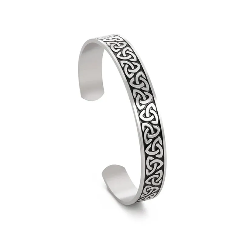 Triquetra Cuff Bangle for Women Men Stainless Steel Bracelet Jewelry Good Luck Protection Celtics Irish Knots