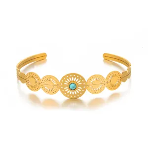 Turquoise & 18K Gold-Plated Floral Plate Cuff