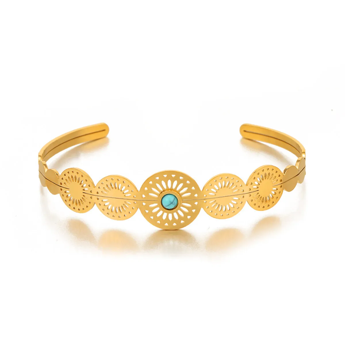 Turquoise & 18K Gold-Plated Floral Plate Cuff