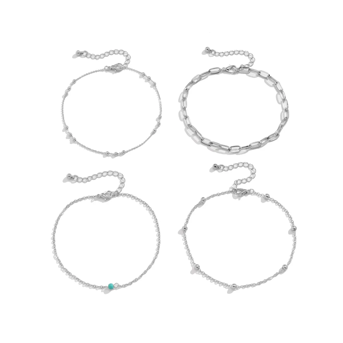 Turquoise & Silver-Plated Anklet Set