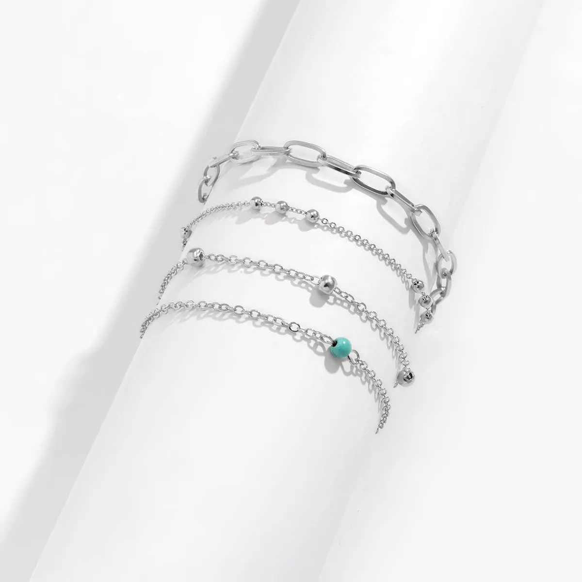 Turquoise & Silver-Plated Anklet Set