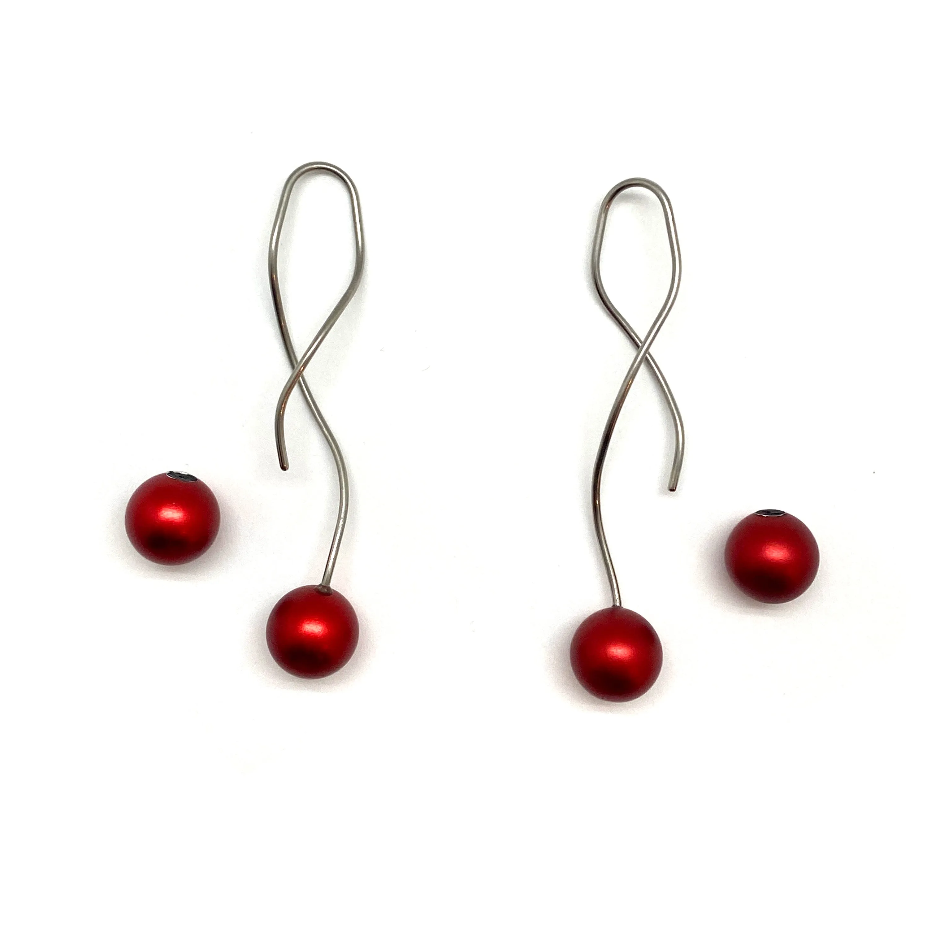 Twist Red Sphere Earrings