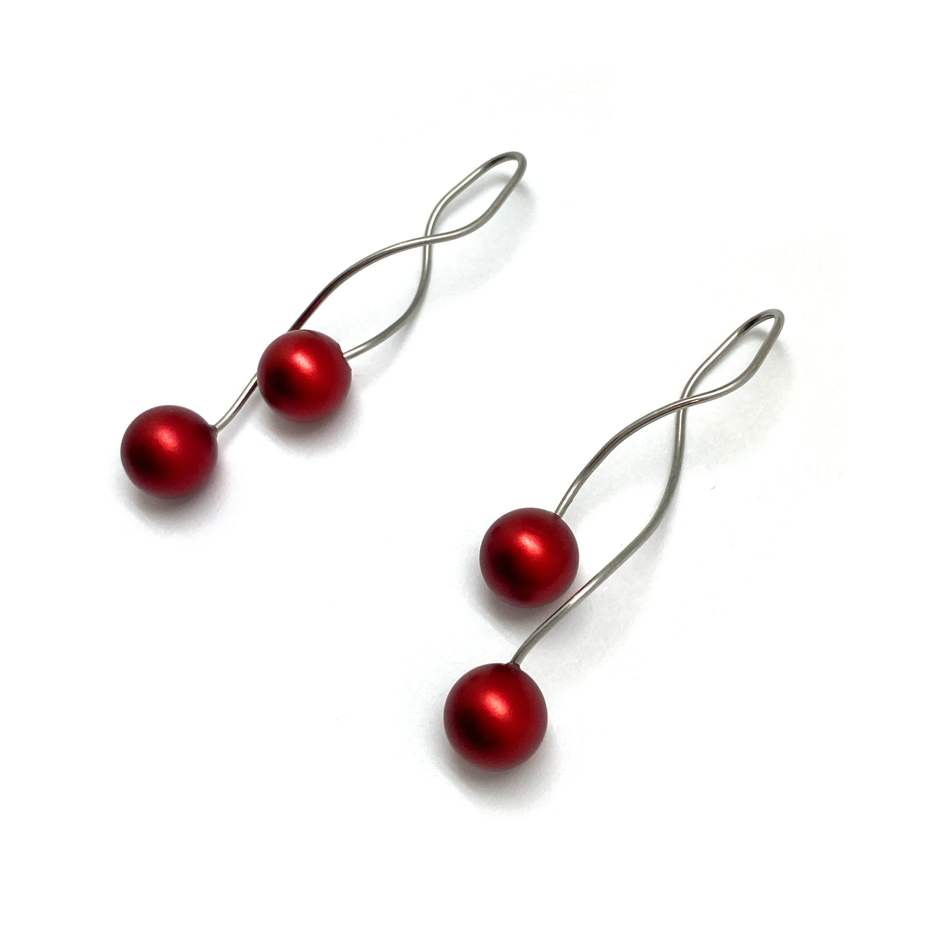 Twist Red Sphere Earrings
