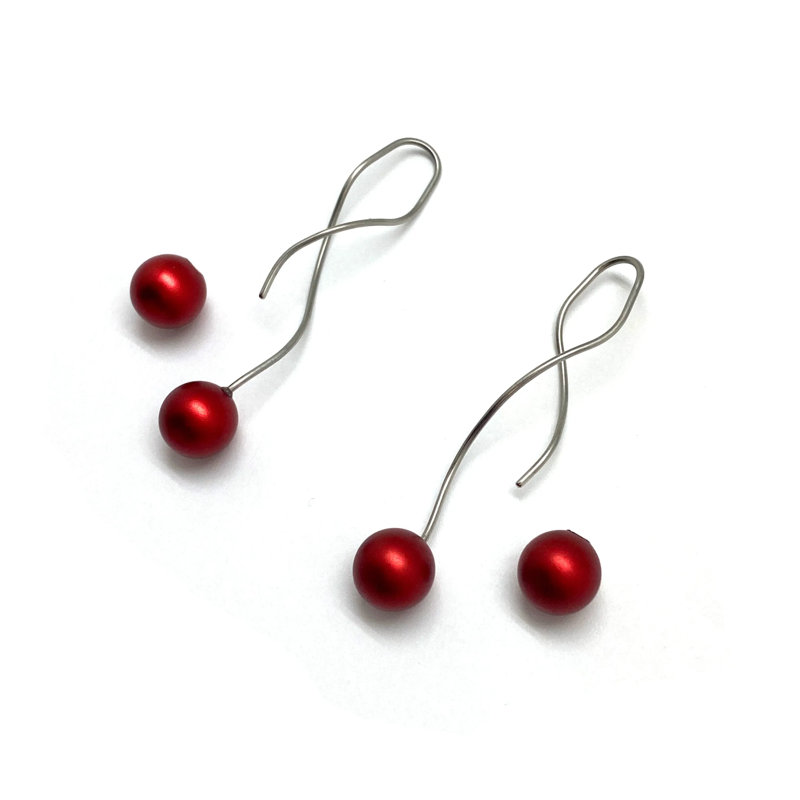 Twist Red Sphere Earrings