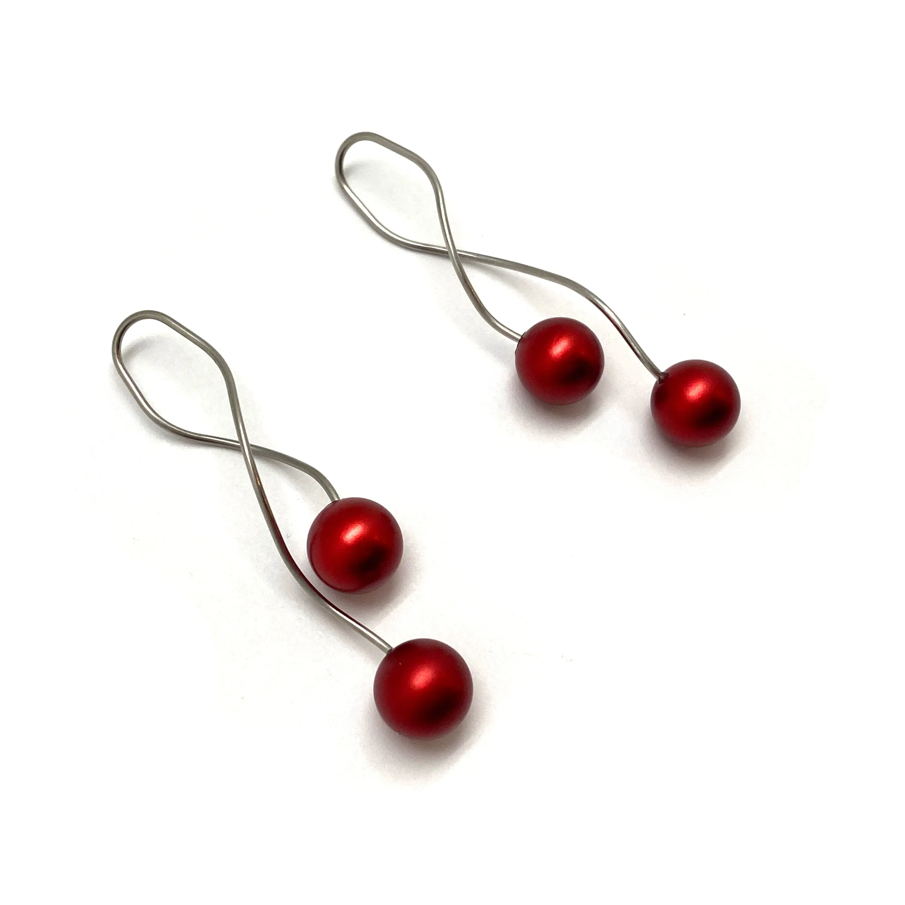 Twist Red Sphere Earrings