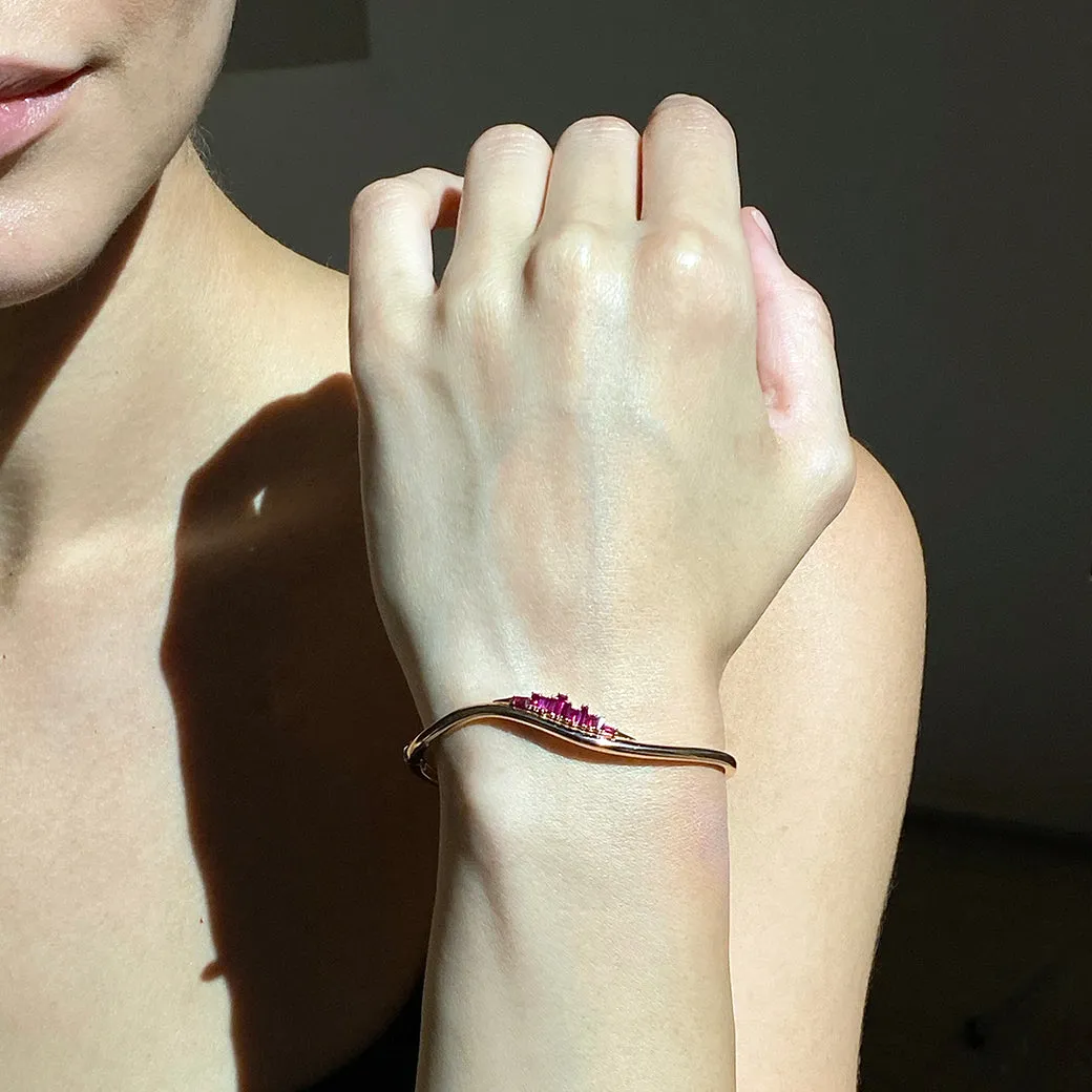 Twisted Ruched Cuff Bracelet - Ruby
