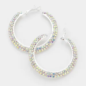 Two Row AB Crystal Hoop Earrings | 2" | 136048
