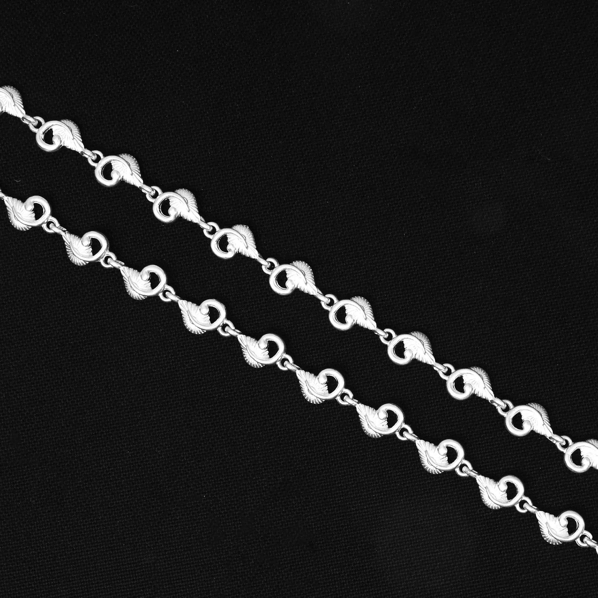 Unique Silver Anklet with Leaf Buds Linked Together