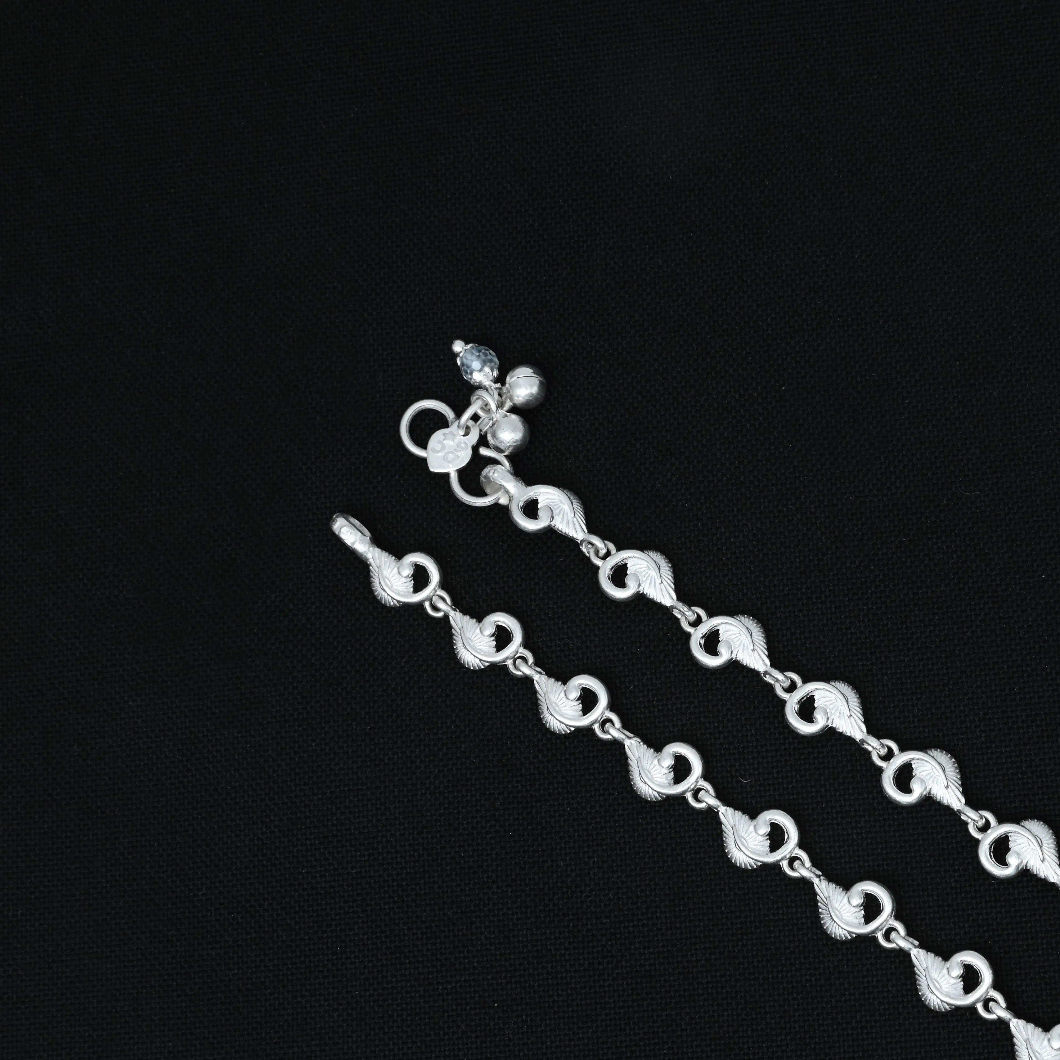 Unique Silver Anklet with Leaf Buds Linked Together