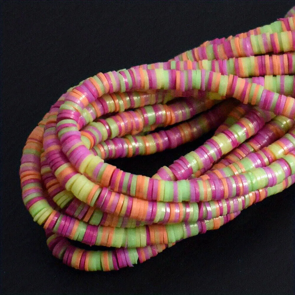 US 10 Strands Shiny Color 6mm Flat Round Polyme Clay Boho Heishi Beads Chip Disk