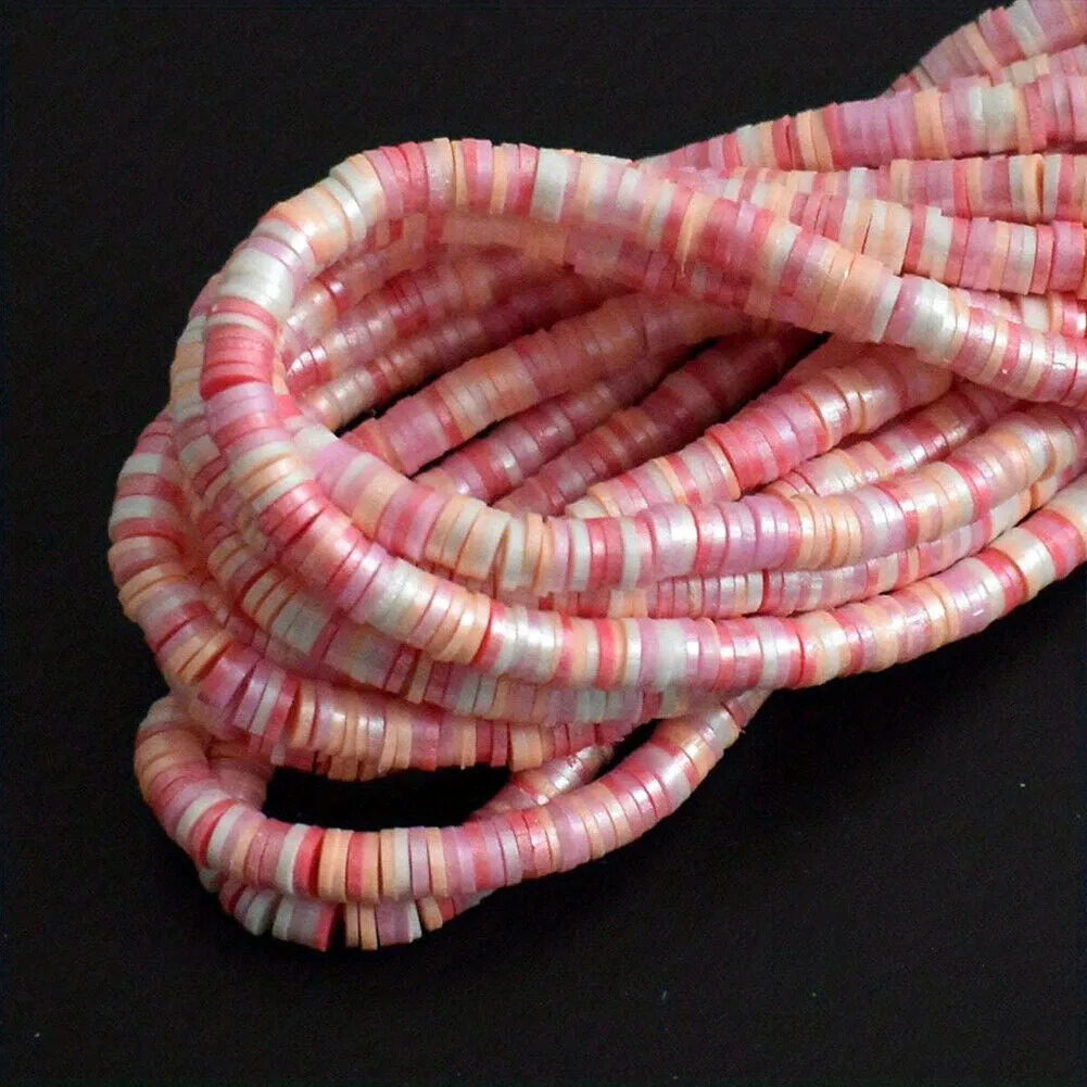 US 10 Strands Shiny Color 6mm Flat Round Polyme Clay Boho Heishi Beads Chip Disk