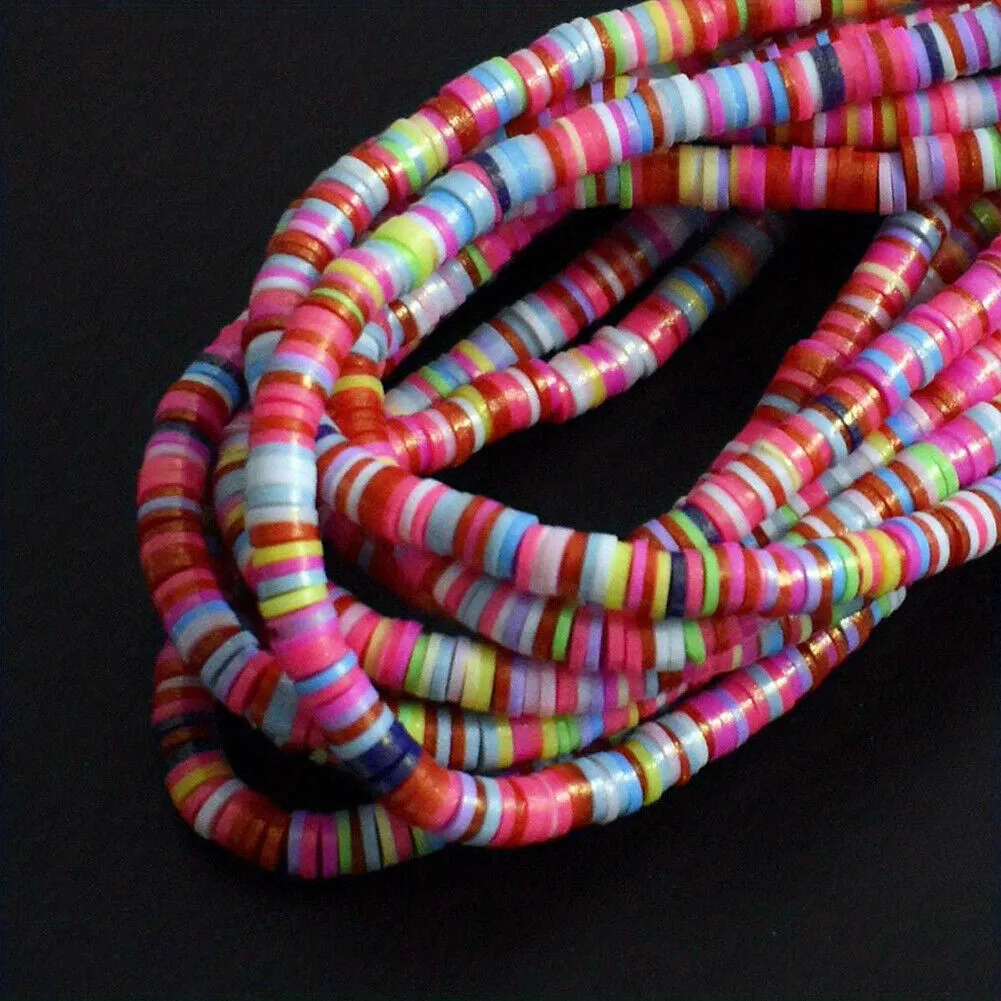 US 10 Strands Shiny Color 6mm Flat Round Polyme Clay Boho Heishi Beads Chip Disk