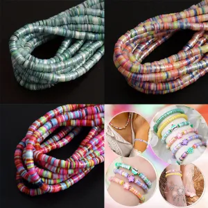 US 10 Strands Shiny Color 6mm Flat Round Polyme Clay Boho Heishi Beads Chip Disk