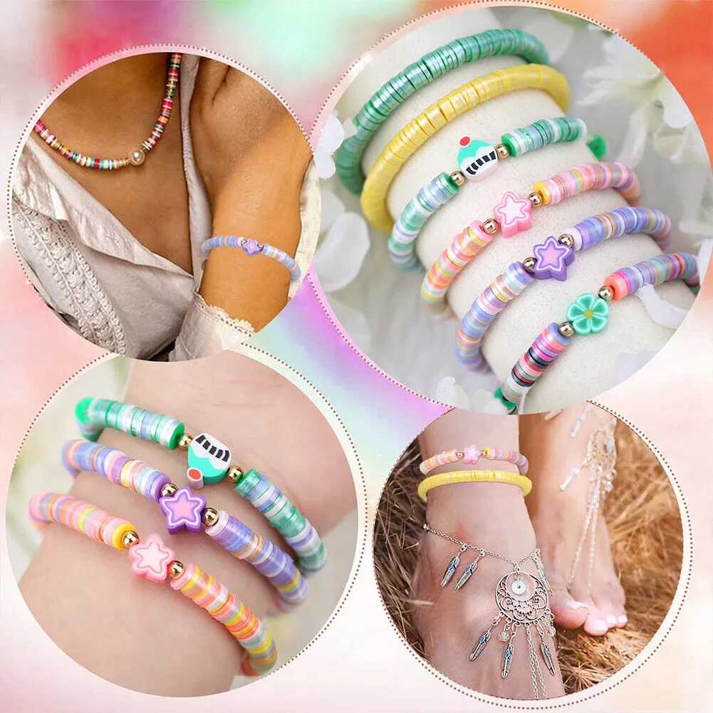 US 10 Strands Shiny Color 6mm Flat Round Polyme Clay Boho Heishi Beads Chip Disk
