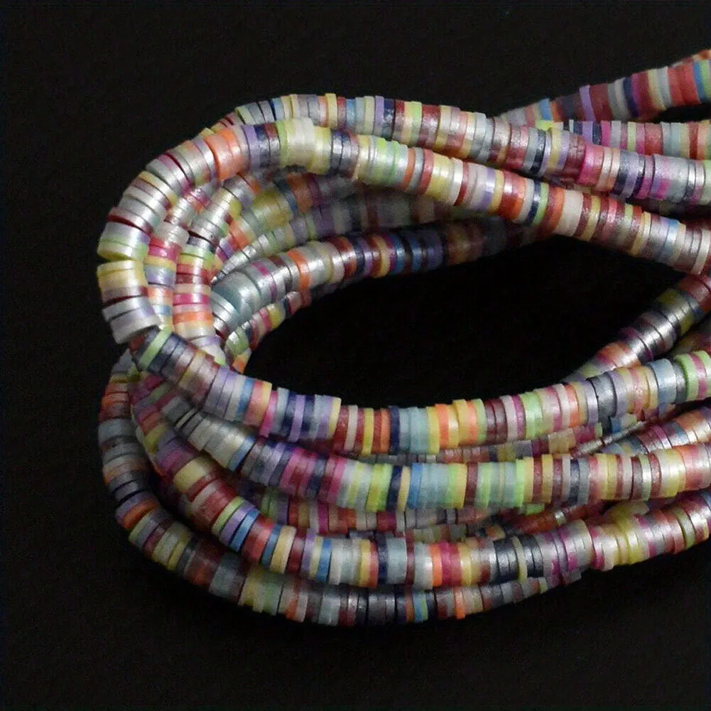 US 10 Strands Shiny Color 6mm Flat Round Polyme Clay Boho Heishi Beads Chip Disk