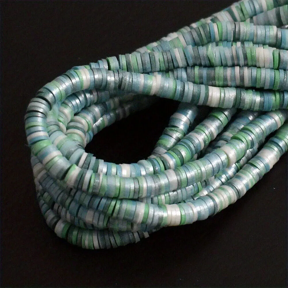 US 10 Strands Shiny Color 6mm Flat Round Polyme Clay Boho Heishi Beads Chip Disk