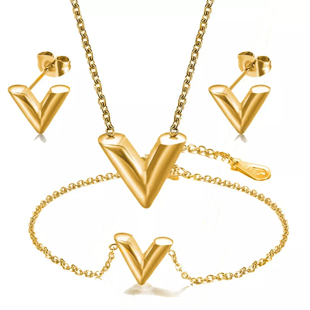 V Letter Pendant Necklace For Woman Titanium Steel