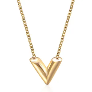 V Letter Pendant Necklace For Woman Titanium Steel