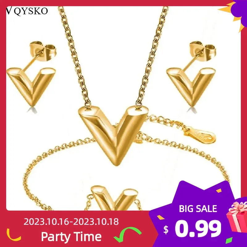 V Letter Pendant Necklace For Woman Titanium Steel