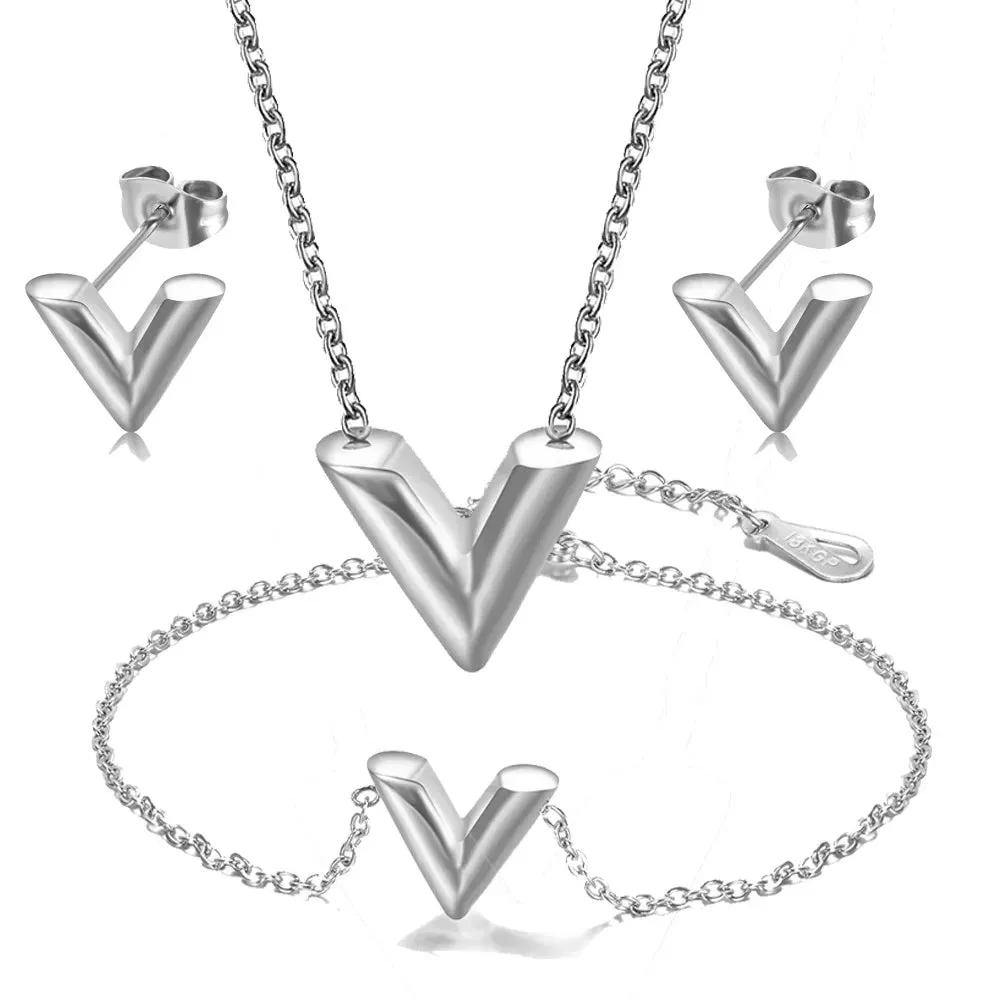 V Letter Pendant Necklace For Woman Titanium Steel