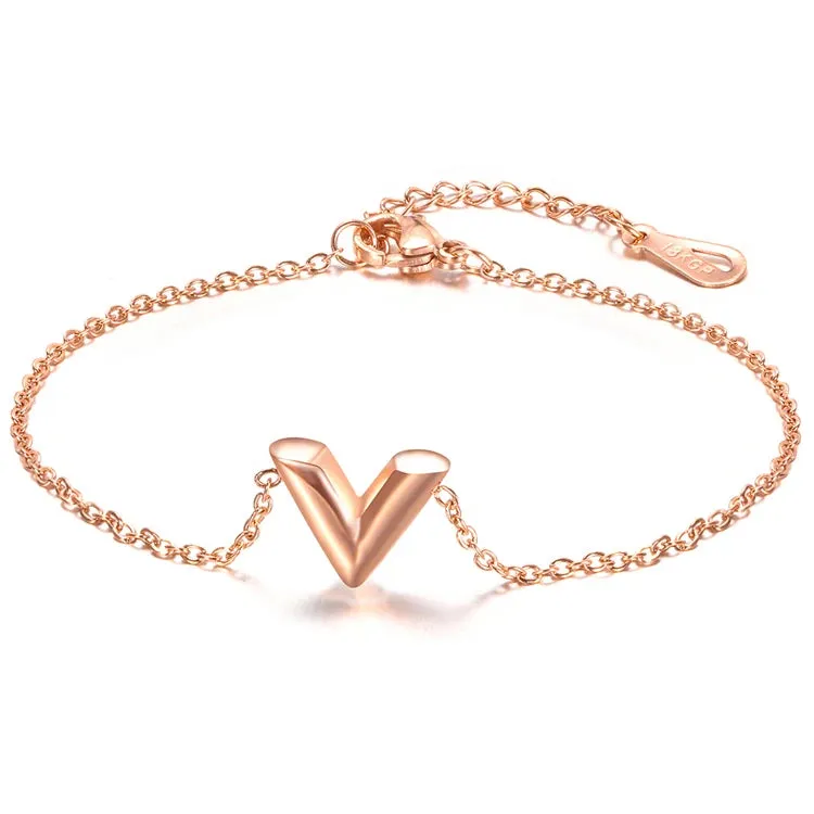 V Letter Pendant Necklace For Woman Titanium Steel
