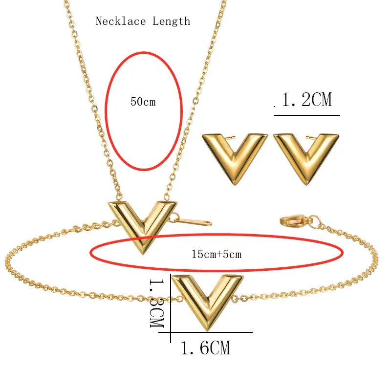 V Letter Pendant Necklace For Woman Titanium Steel