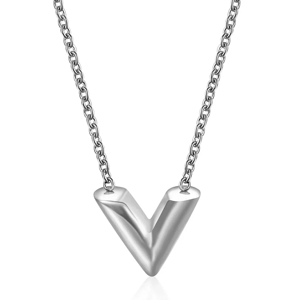 V Letter Pendant Necklace For Woman Titanium Steel