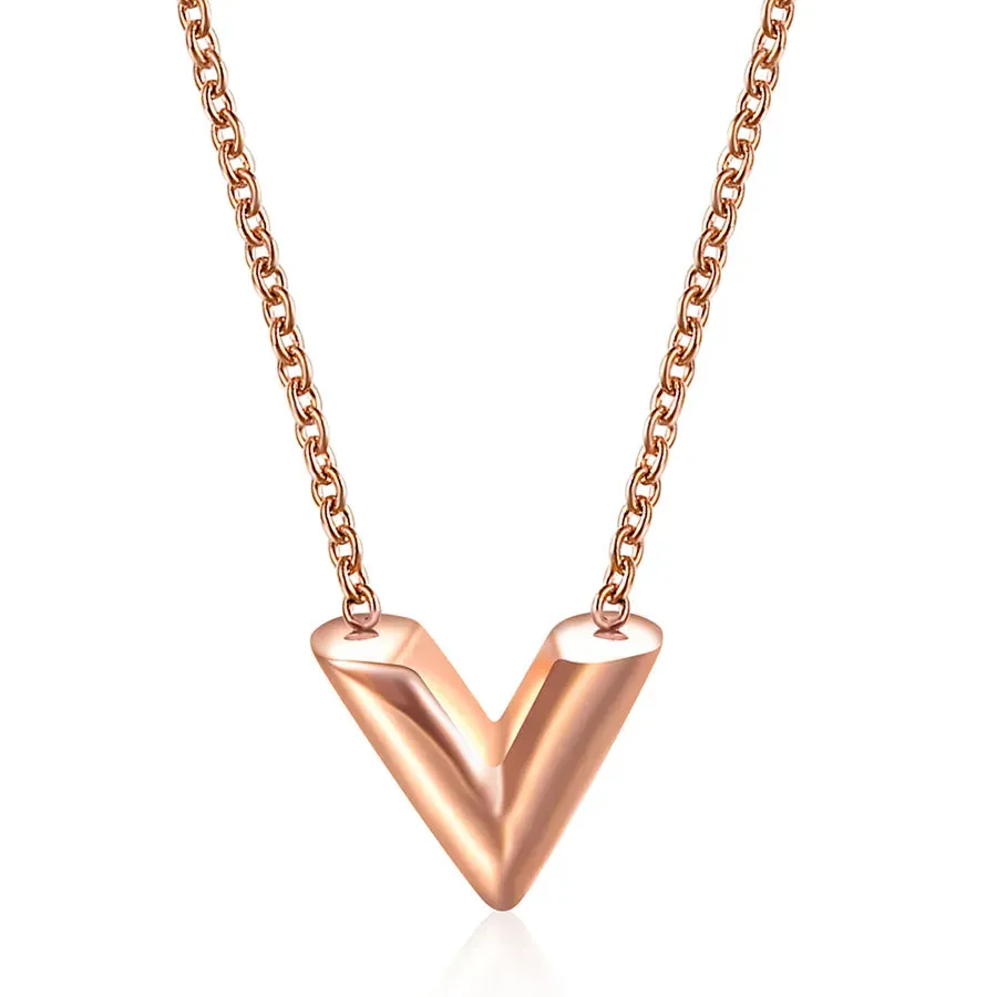 V Letter Pendant Necklace For Woman Titanium Steel