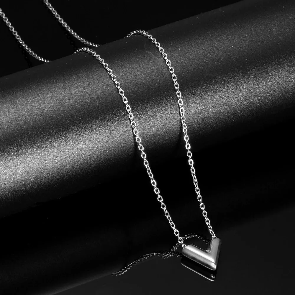 V Letter Pendant Necklace For Woman Titanium Steel
