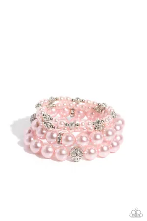 Vastly Vintage - Pink - Pearl and White Rhinestone Encrusted Bead Paparazzi Stretchy Bracelet